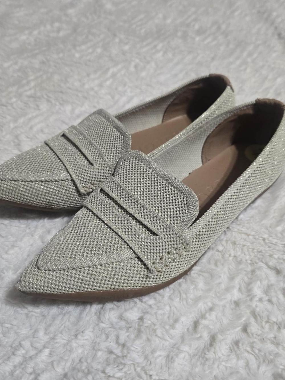 AEROSOLES Women's Pointed Slip-On Loafers in Light Metallic Silver-Cream